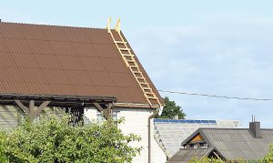 Paramos lėšomis kompensuojamos išlaidos stogo dangai ir statybinėms medžiagoms, būtinoms stogo dangai pakeisti. Dariaus Šypalio nuotr.