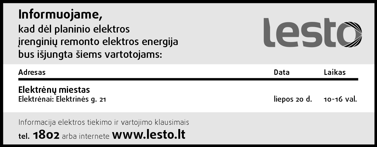 LESTO elektros atjungimai