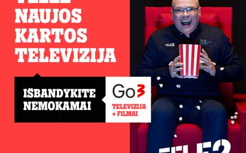 „Tele2“ pasiūlymas televizijai „Go3“: 1 mėn. nemokamų filmų, serialų ir kitų pramogų be įsipareigojimų