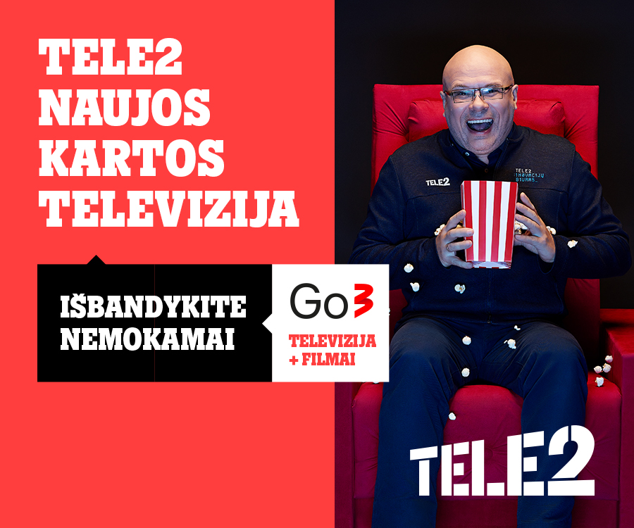„Tele2“ pasiūlymas televizijai „Go3“: 1 mėn. nemokamų filmų, serialų ir kitų pramogų be įsipareigojimų