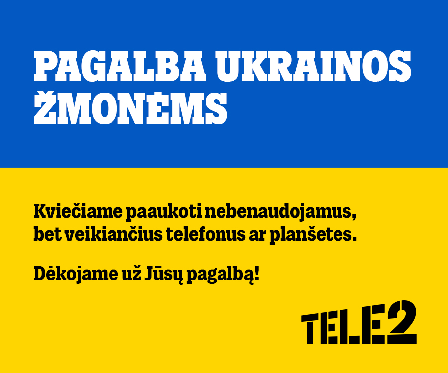PR „Tele2“ ragina prisidėti prie pagalbos Ukrainos žmonėms: kviečia aukoti nebenaudojamą, bet veikiančią įrangą