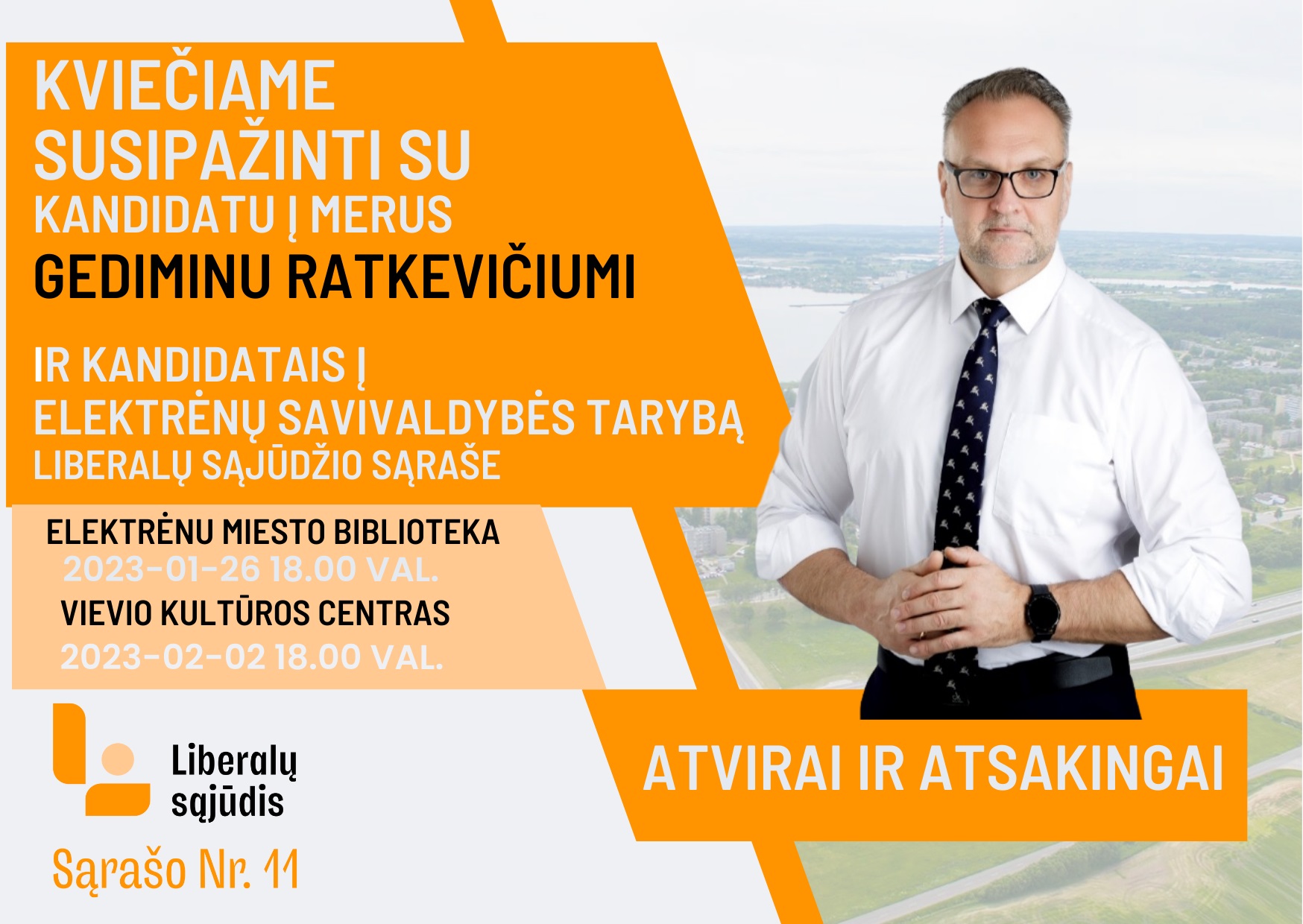 Kandidatas į merus Gediminas Ratkevičius organizuoja susitikimus Elektrėnuose ir Vievyje
