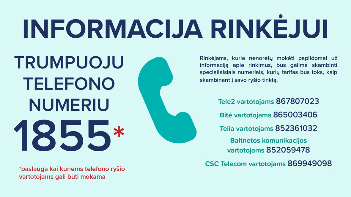 Informacija apie rinkimus – trumpuoju numeriu 1855