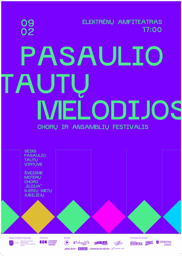 Rugsėjo 2 dieną Elektrėnuose – debiutinis chorų ir ansamblių festivalis „Pasaulio tautų melodijos“, Elektrėnų kultūros centro moterų choro „Eldija“ gimtadienis ir Elektrėnų miesto šventė „Pasispirk 2023”