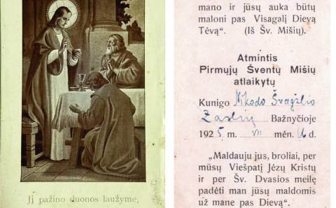 Muziejaus eksponato istorija. Šventas paveikslėlis kunigo Nikodemo Švogžlio-Milžino  primicijoms atminti