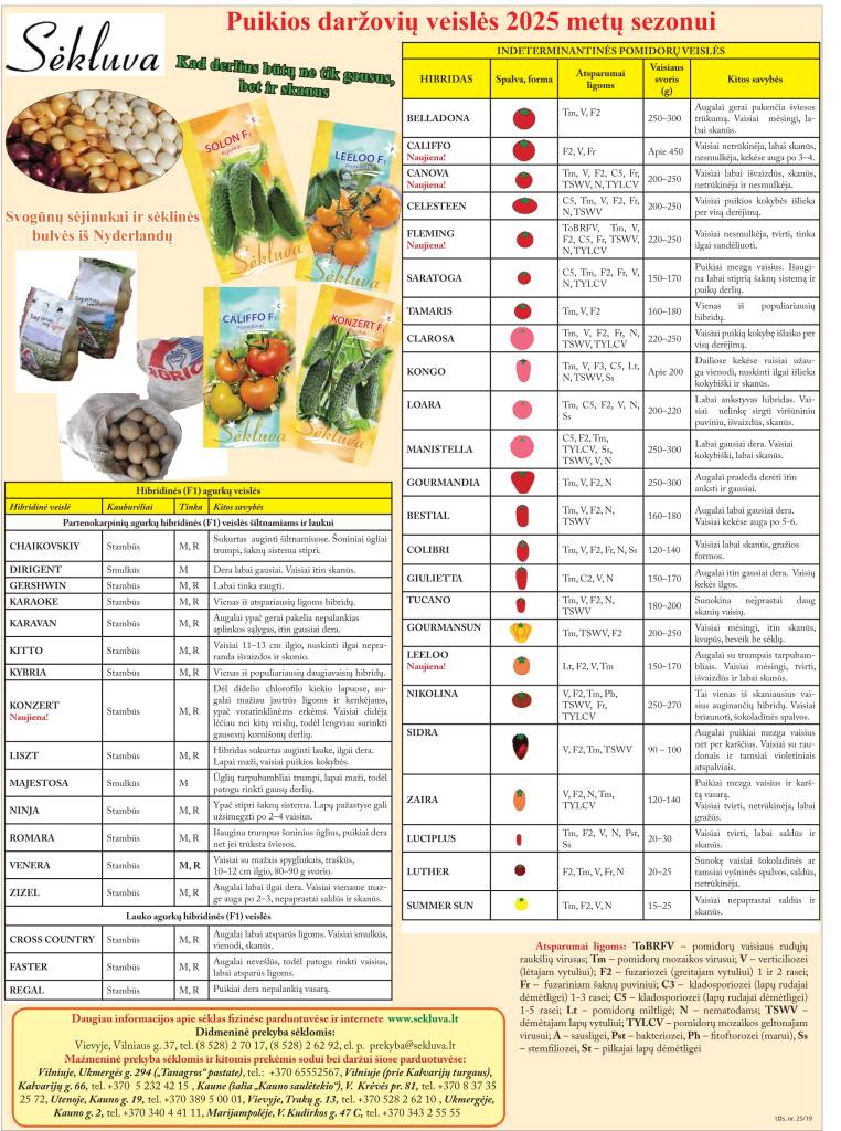 Puikios daržovių veislės 2025 metų sezonui