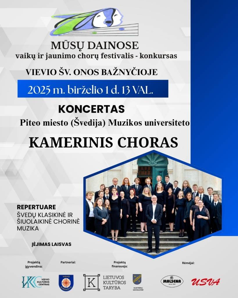 Vievyje koncertuos Pitea miesto (Švedija) Muzikos universiteto kamerinis choras